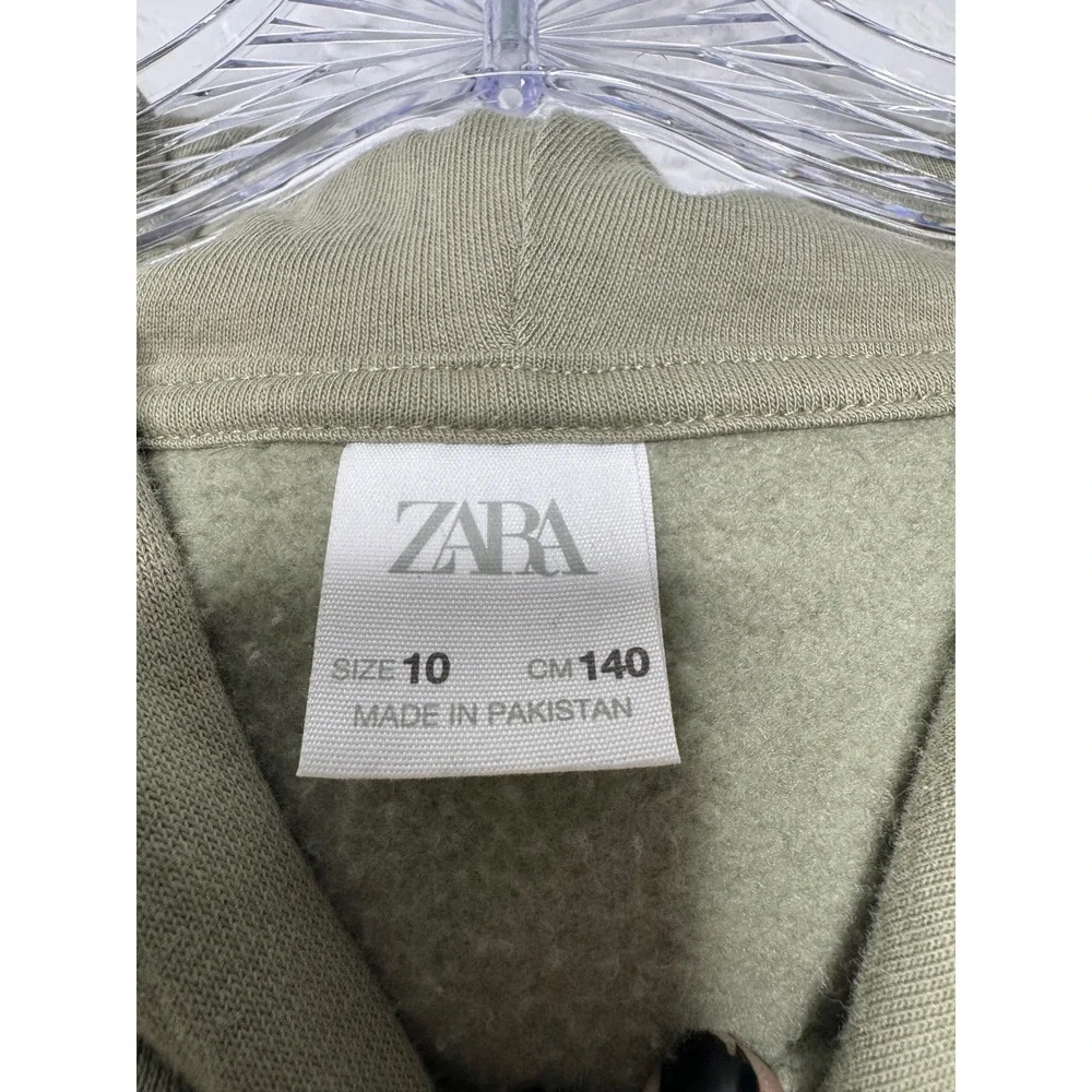 Zara Boys 2 Piece Set Green Hoodie Tan Los Angeles Wide Leg Sweatpants Size 9/10
